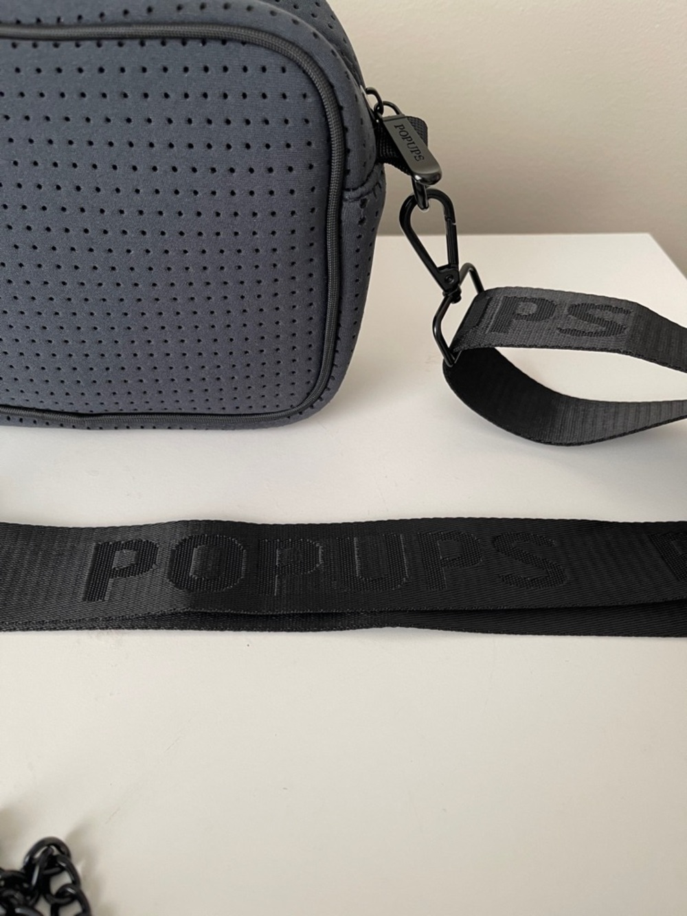 NWOT...Perforated Neoprene Crossbody Bag in Charcoal with Detachable Strap - Picture 2 of 7